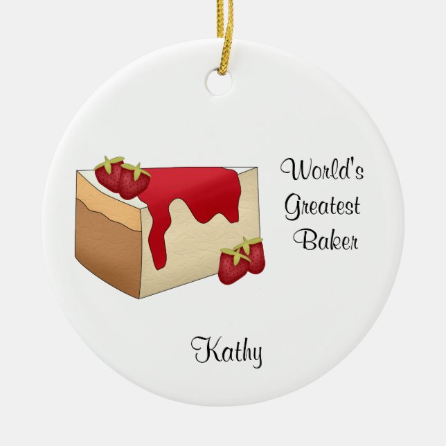 Erdbeerkäsekuchen-Weihnachtsverzierung Keramikornament (Vorne)