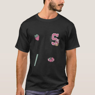 Erdbeerkuchen Beeren süßes S-Patch mit Katze  T-Shirt