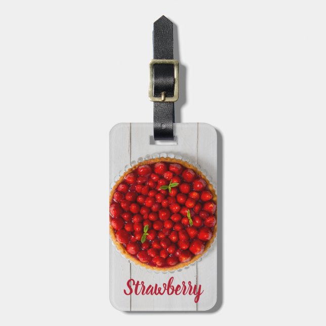 Erdbeerkuchen mit Minze aus weißem Holz Gepäckanhänger (Vorderseite vertikal)