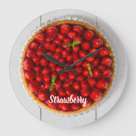 Erdbeerkuchen mit Minze aus weißem Holz Große Wanduhr