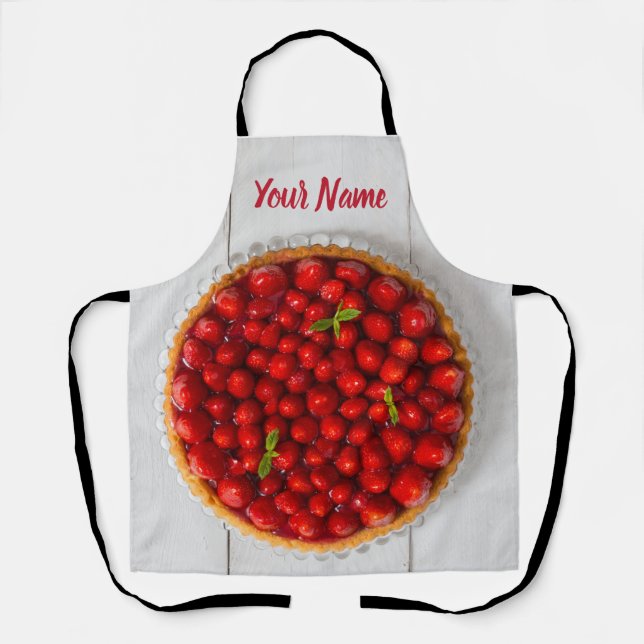 Erdbeerkuchen mit Minze aus weißem Holz Schürze (Vorderseite)