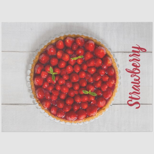 Erdbeerkuchen mit Minze aus weißem Holz Seidenpapier (Vorderseite)