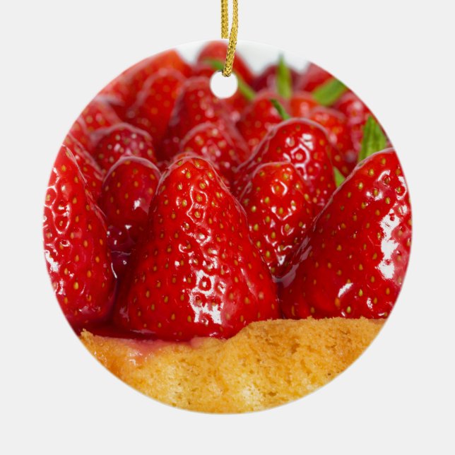 Erdbeerkuchen mit Minze Keramik Ornament (Vorne)