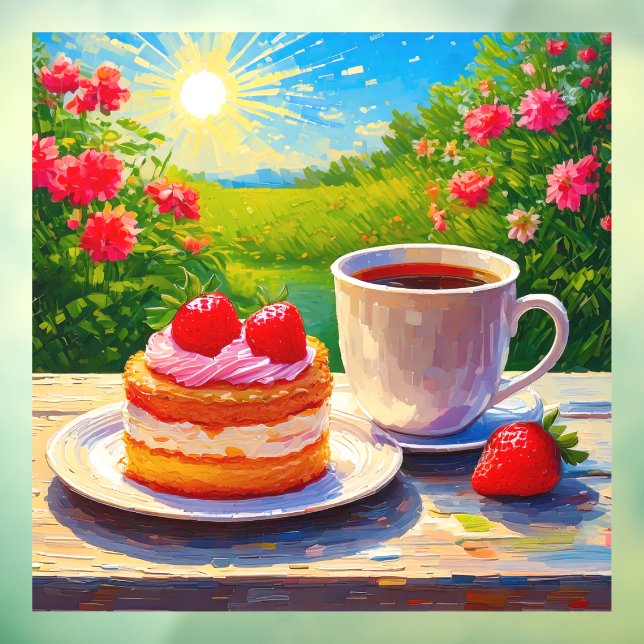 Erdbeerkuchen und Kaffee Freude Fensteraufkleber (Blatt 3)