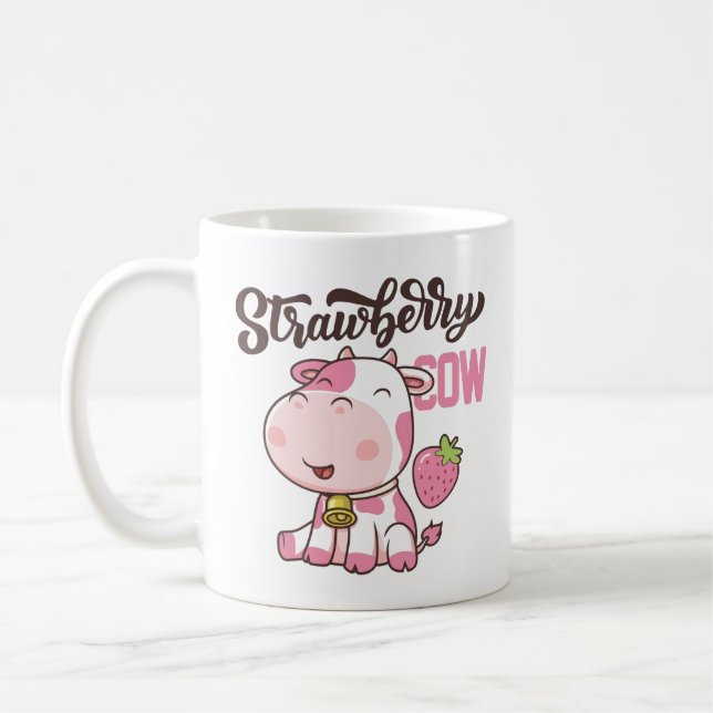 Erdbeerkuh Kawaii Kuh niedliche Kuh rosa Druck Kaffeetasse (Links)