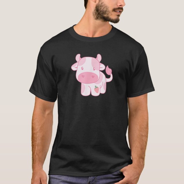 Erdbeerkuh Süß Rosa Pastell T-Shirt (Vorderseite)