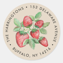 Erdbeerkunst im Vintage-Stil Taupe-Rücksendeadress Runder Aufkleber