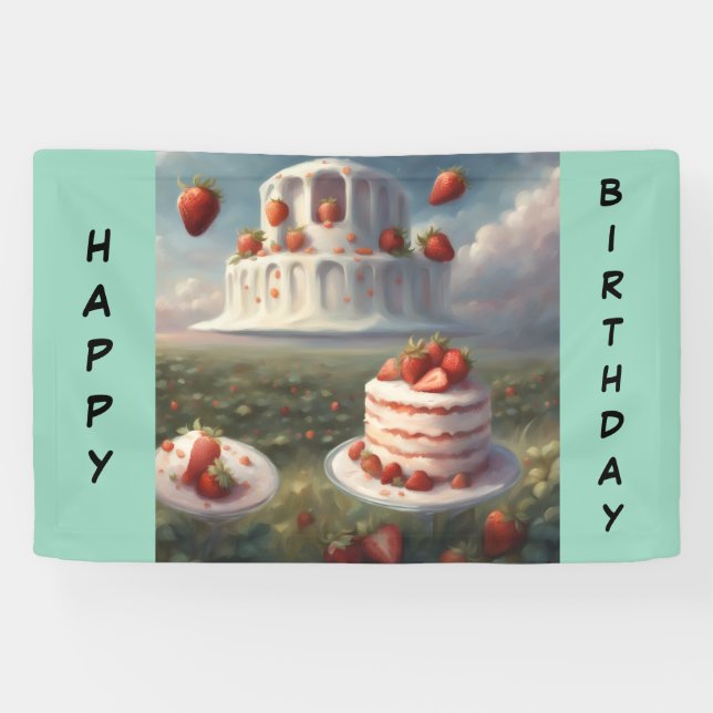 Erdbeerkurzgebäck-Happy-Birthday- Banner (Horizontal)