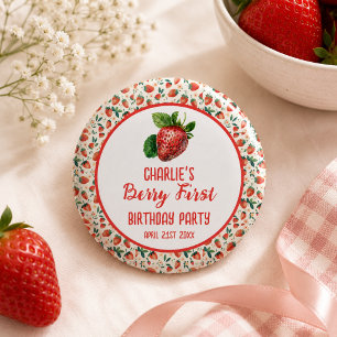 Erdbeermädchen zum 1. Geburtstag  Button
