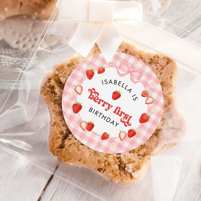 Erdbeermädchen zum ersten Geburtstag Runder Aufkleber (Von Creator hochgeladen)