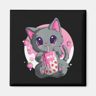 Erdbeermilch für Frauen Mädchen Kawaii Anime Katze Magnet