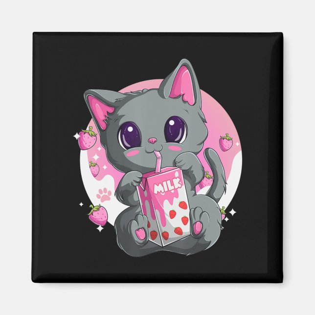 Erdbeermilch für Frauen Mädchen Kawaii Anime Katze Magnet (Vorne)