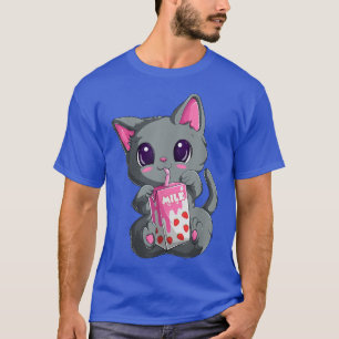 Erdbeermilch für Mädchen, Kawaii Anime Katze T-Shirt