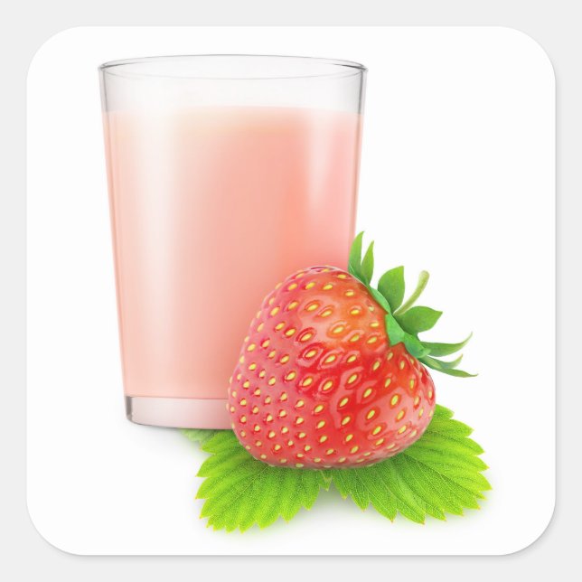 Erdbeermilch Quadratischer Aufkleber (Vorderseite)