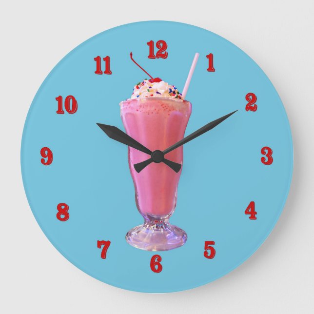 Erdbeermilchshake Große Wanduhr (Vorderseite)