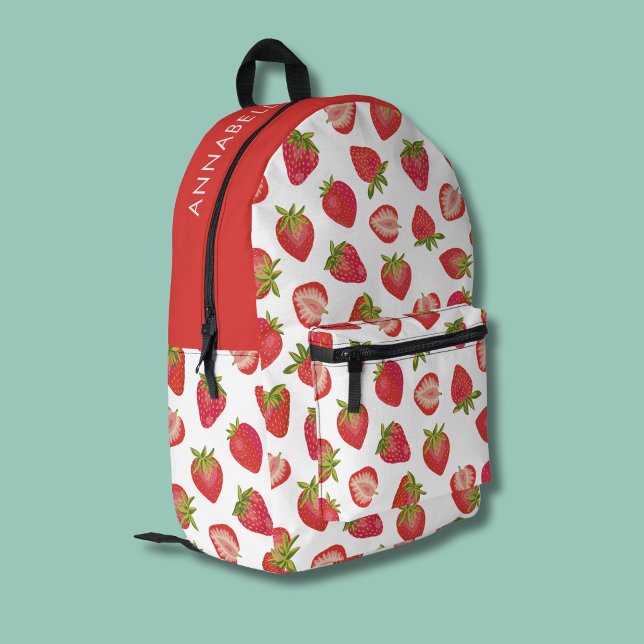 Erdbeermuster Bedruckter Rucksack (Strawberry pattern personalzed name backpack)