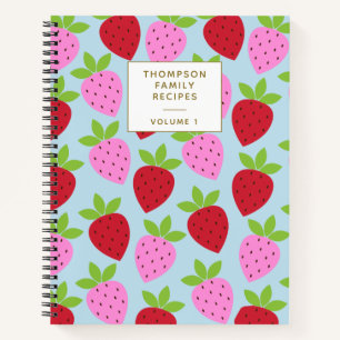 Erdbeermuster Blaue Rosa Personalisierte Rezepte Notizbuch