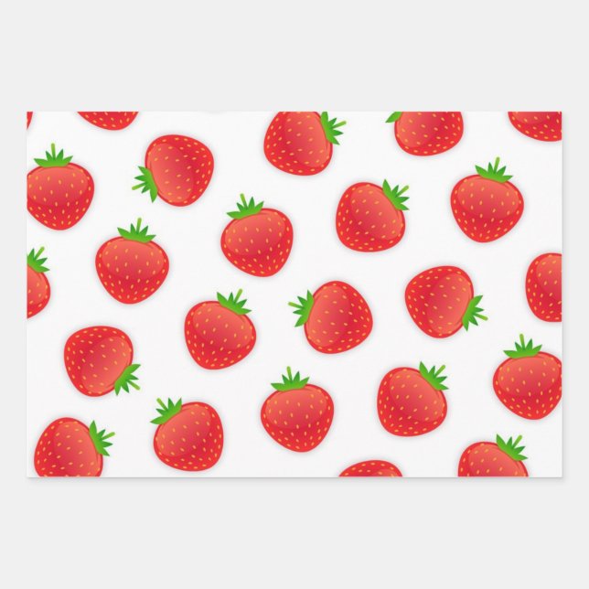 Erdbeermuster Geschenkpapier Set (Vorderseite)