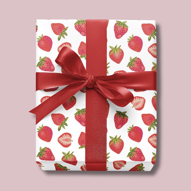 Erdbeermuster Geschenkpapier Set (Strawberry Wrapping Paper Sheets. Also available in rolls. Perfect for girls birthday & baby shower)