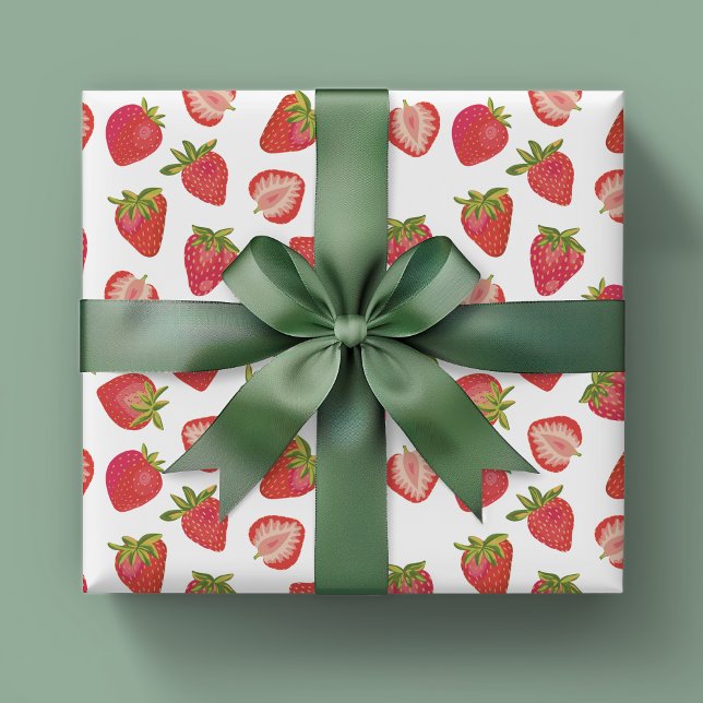 Erdbeermuster Geschenkpapier Set (Strawberry Wrapping Paper Sheets. Also available in rolls. Perfect for girls birthday & baby shower)