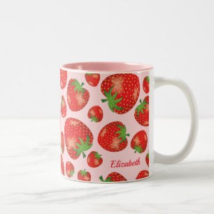 Erdbeermuster-Illustration & Benutzerdefinierter N Zweifarbige Tasse