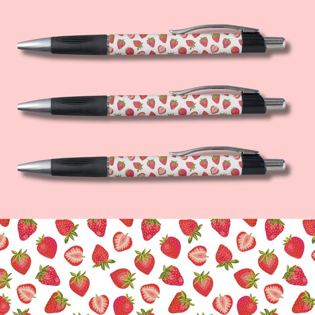 Erdbeermuster Kugelschreiber (Strawberry pens; perfect for office, school or party favors. Original art illustration.)