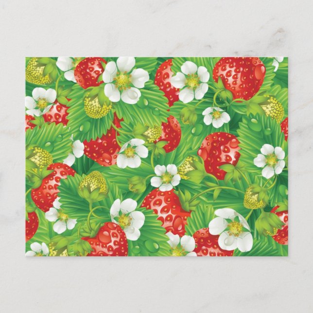 Erdbeermuster Postkarte (Vorderseite)