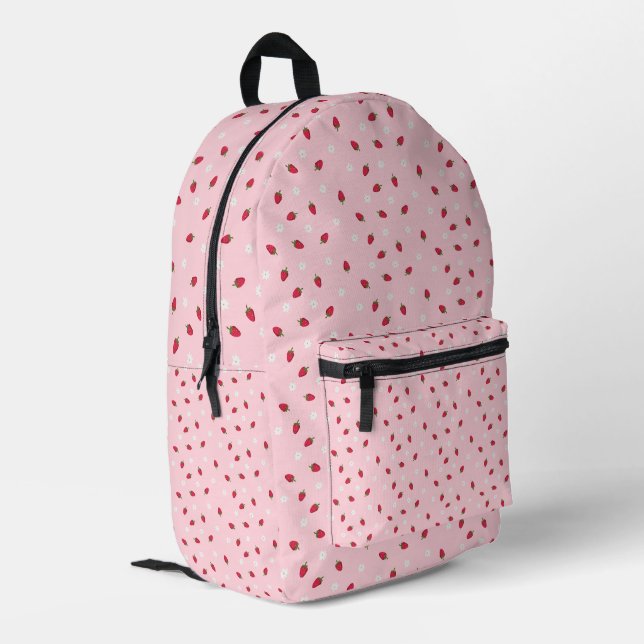 Erdbeermuster Rosa Süße Ästhetik Kinder Schule Bedruckter Rucksack (Rückseitige Ecke links)
