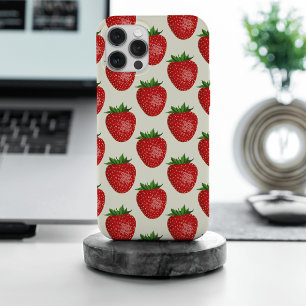 Erdbeermuster, rote Erdbeeren, Obst, Blatt iPhone 15 Pro Max Hülle