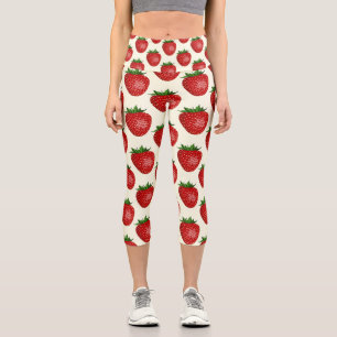 Erdbeermuster, Rote Erdbeeren, Obst, Leaf Capri Leggings