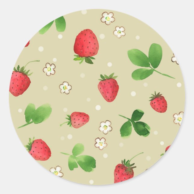 Erdbeermuster Runder Aufkleber (Vorderseite)