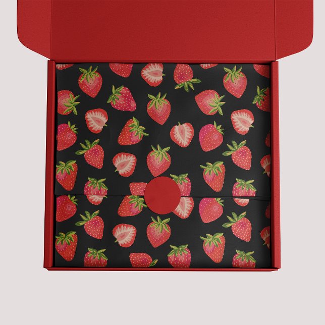 Erdbeermuster Seidenpapier (Strawberry pattern black tissue paper)