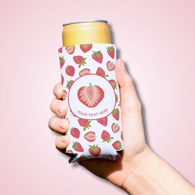 Erdbeermuster Selters Dosenkühler (Fun Summer strawberry pattern can cooler with custom text. Ideal for summer and birthday parties.)