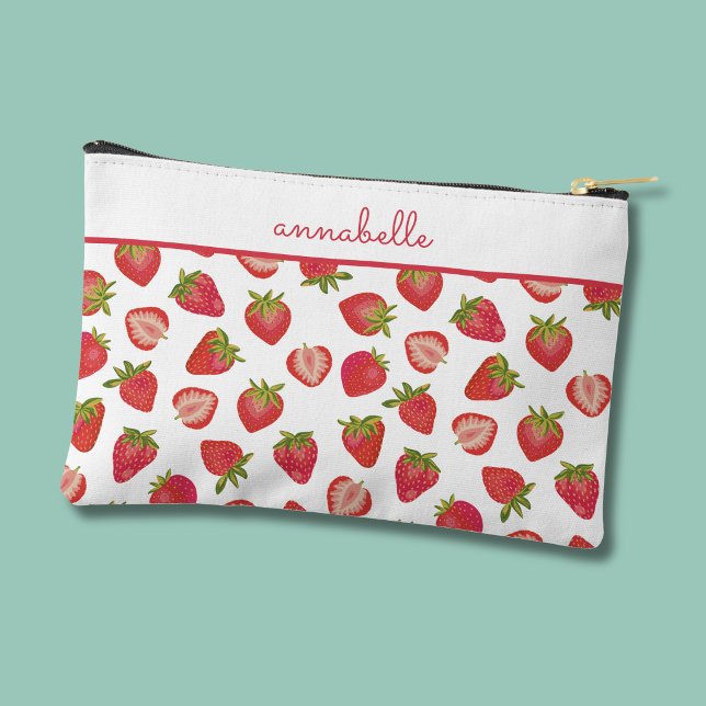 Erdbeermuster Vorname Zubehörtasche (Strawberry pattern personalized name cosmetic pouch)