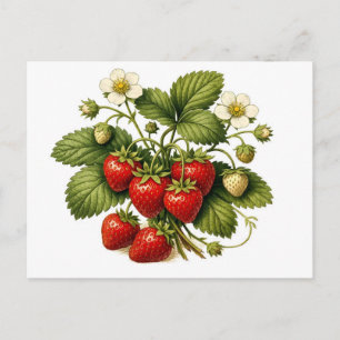 Erdbeerpflanze im Vintage-Stil mit reifen Beeren Postkarte