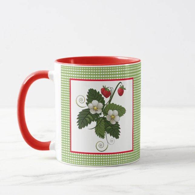 Erdbeerpflanze mit Gingham-Rand Tasse (Links)