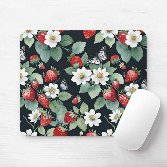 Erdbeerpflaster mit Blume und Schmetterlingen Mousepad (Mit Mouse)