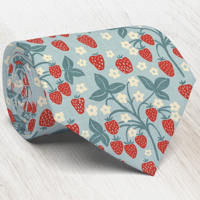 Erdbeerreben-Cottage-Stil im Erbe-Design Krawatte (Strawberry plant block print arts and crafts heritage style neck tie)