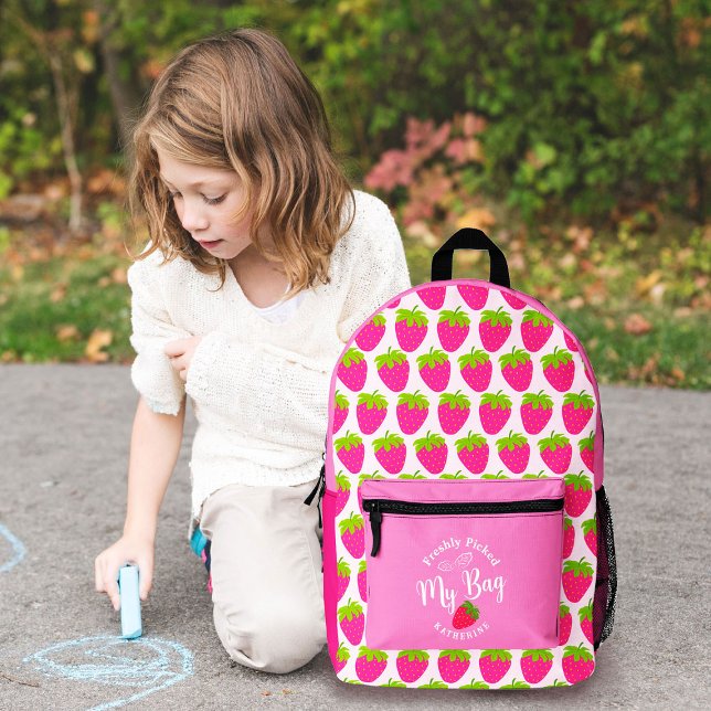Erdbeerrosa Bedruckter Rucksack (Sweet Strawberry Design Backpack. Suitable for kids who love strawberry.)