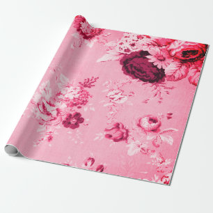 Erdbeerroter Vintage-Blumen-Toile-Stoff Nr. 5 Geschenkpapier