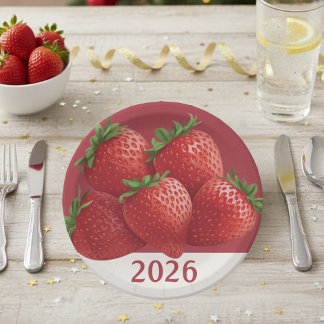 Erdbeersilvester-Süßigkeit Pappteller