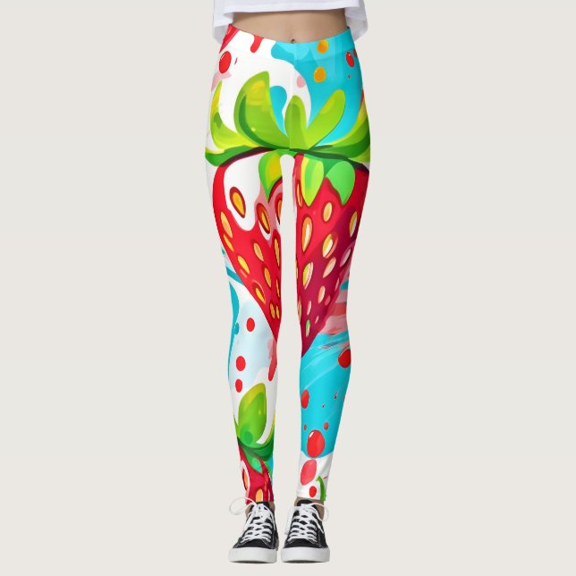 Erdbeersplash-Muster Leggings (Vorderseite)