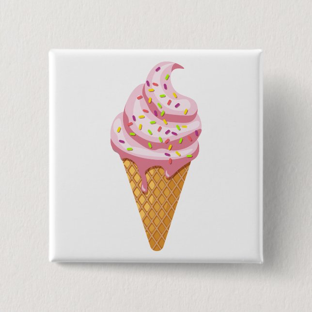 Erdbeersundae in Waffelkonus mit Topping Button (Vorderseite)