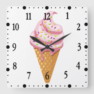 Erdbeersundae in Waffelkonus mit Topping Quadratische Wanduhr