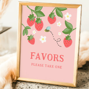 Erdbeersüße Geburtstagsfeier-Tafel mit rosa Hinter Poster