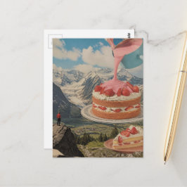 Erdbeertorte Berg Surreal Retro Kunst Postkarte
