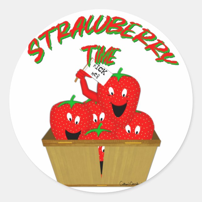Erdbeerzeit! Runder Aufkleber (Vorderseite)