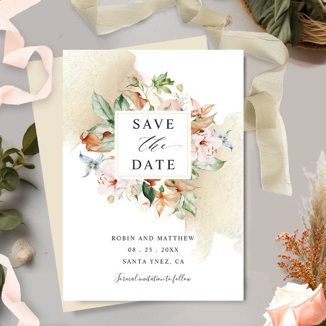 Erdblüten und Beige blutige Hochzeit Rettete The D Save The Date (Von Creator hochgeladen)