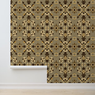 Erdbraun und Beige Blumenmuster Tapete
