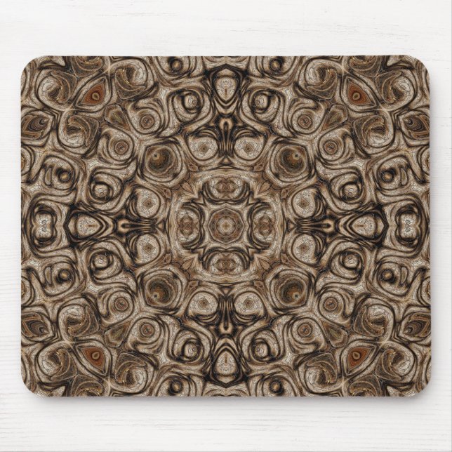 Erdbraune Swirl Mandala mit Holzkorneffekt Mousepad (Vorne)